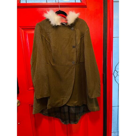 Torrid Plus Size 4 Outlander Faux Fur Hooded Brown Lined Tweed Riding Coat New - Picture 2 of 4